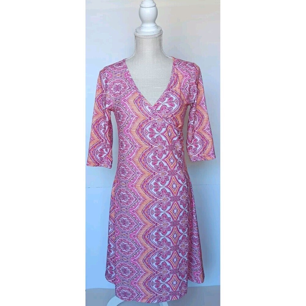 PrAna Women's Sz M Athleisure Jersey Knit Bali Nadia Veeda Faux Wrap Midi Dress